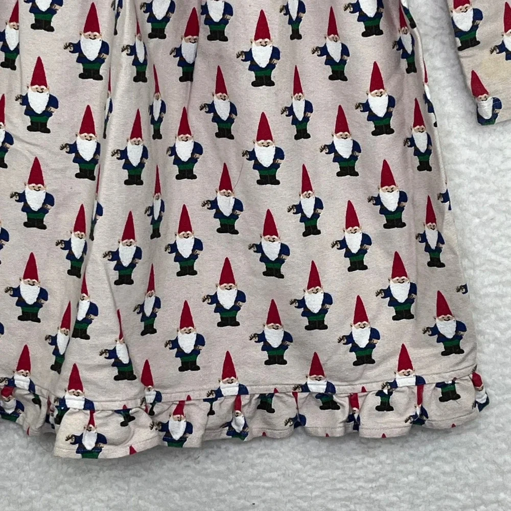 Hanna Andersson Kids Gnome Print Long Sleeve Ruffle Hem Dress Tan Size 110 US 5
